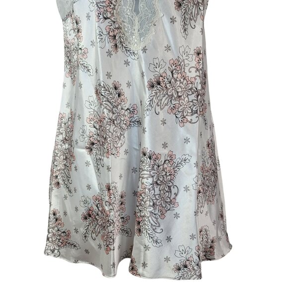 Morgan Taylor Satin Chemise White Pink Medium Lace Lingerie Adj Floral Nightie - Picture 3 of 8